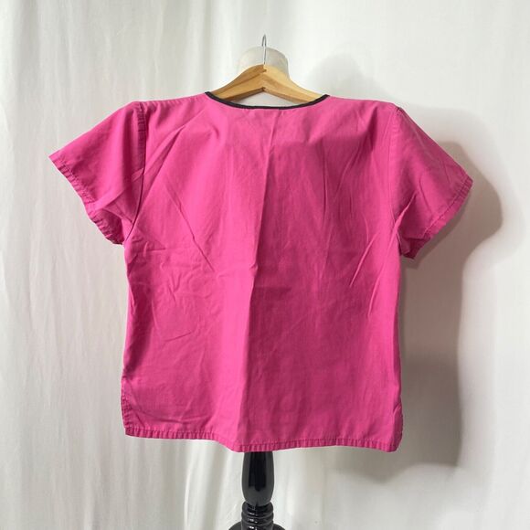 Womens Medium Scrubs Top Cherokee Workwear Pink and Black Short Sleeve - Picture 6 of 7